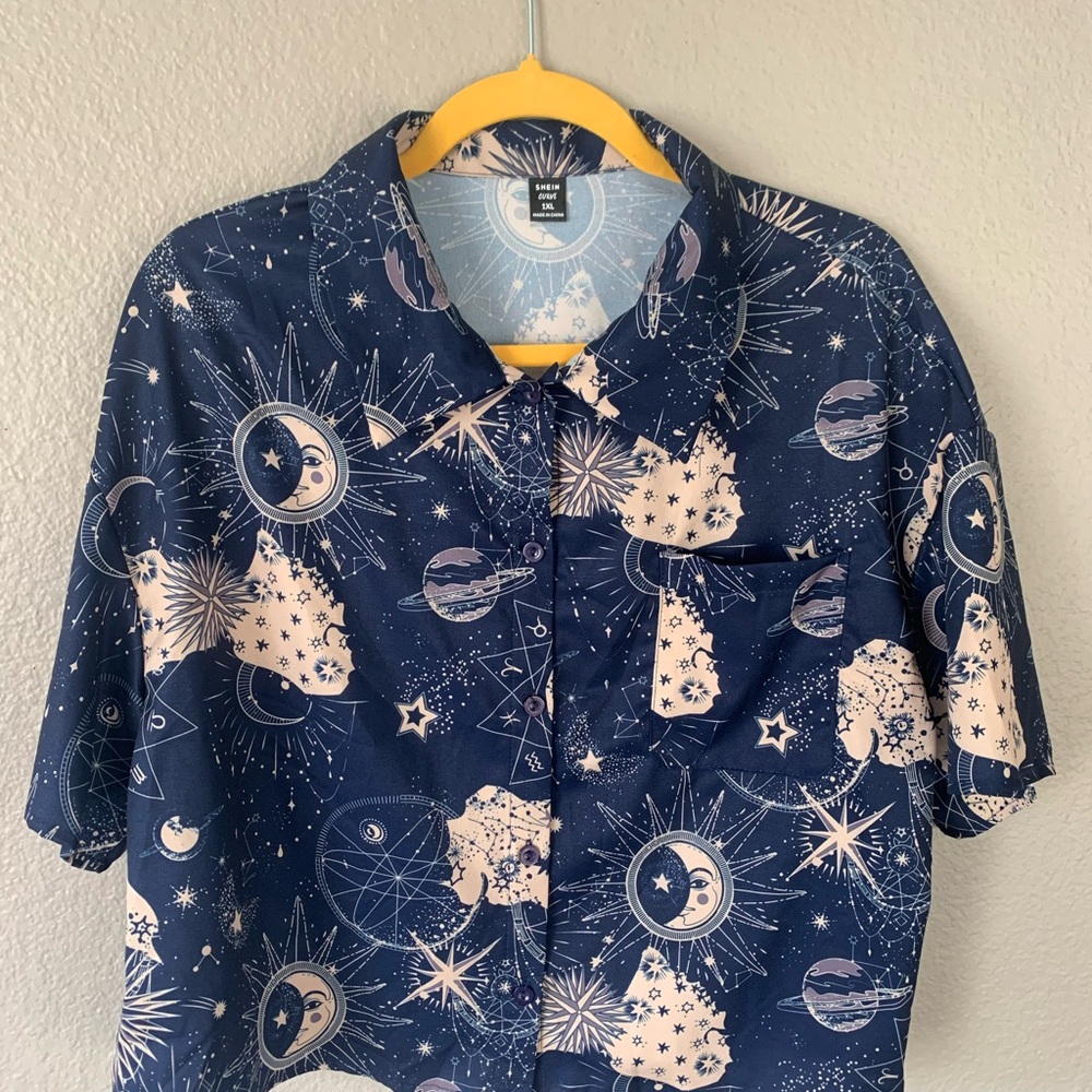 Button down cropped celestial shirt